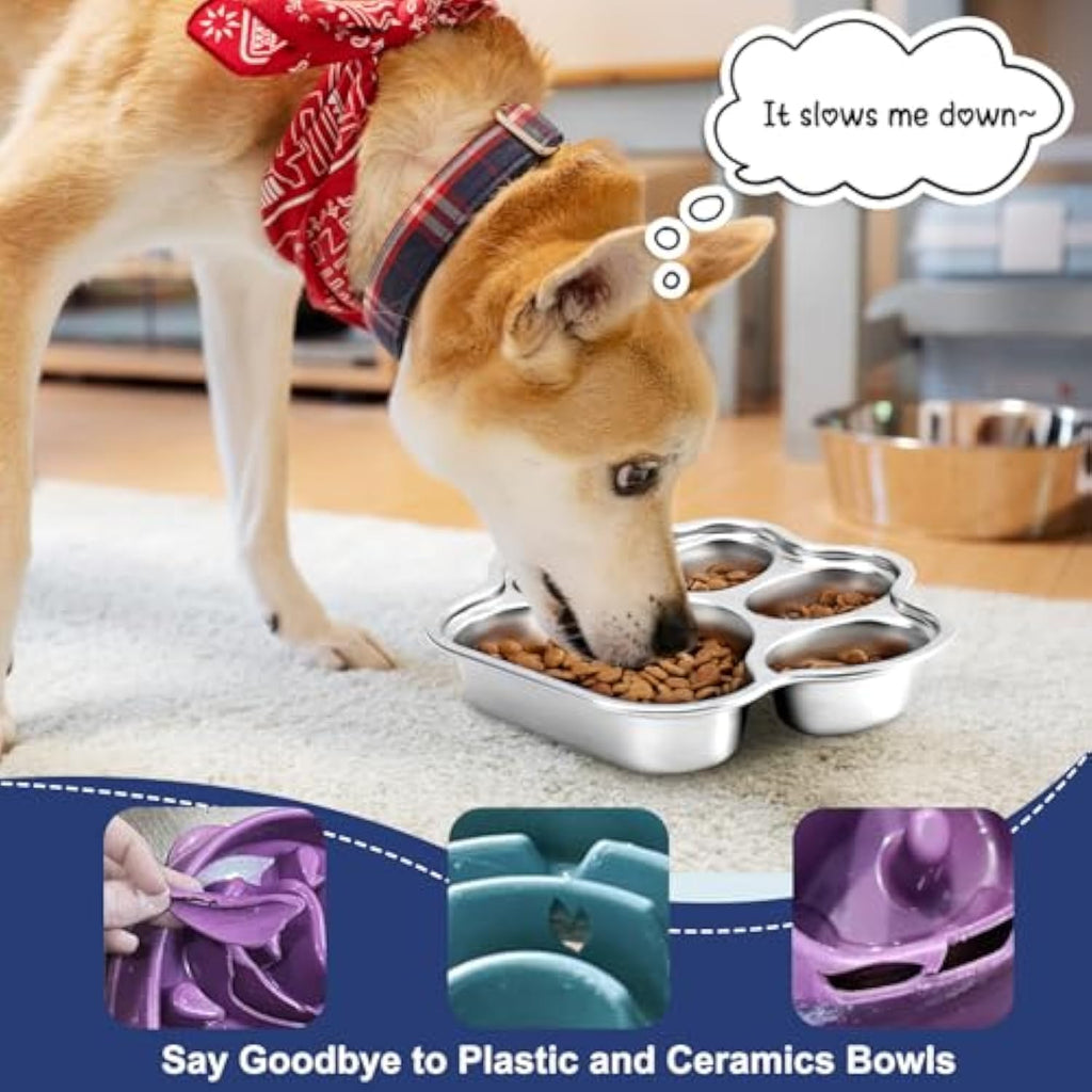 Dog Bowls Slow Feeder Stainless Steel Small Medium Breed Slow Feeding Dog Bowl For Fast Eater Dog Dishes To Slow Down Eating Non Slip Dog Food Bowl